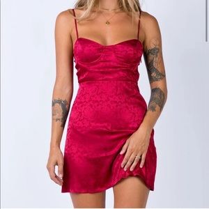 New Princess Polly DIVA Mini Dress Size 6 Deep Red Floral Satin Wired Bust Sexy